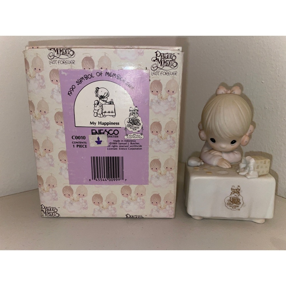 Precious Moments My Happiness 1990 Symbol of Membership Figurine C0010 Boxed